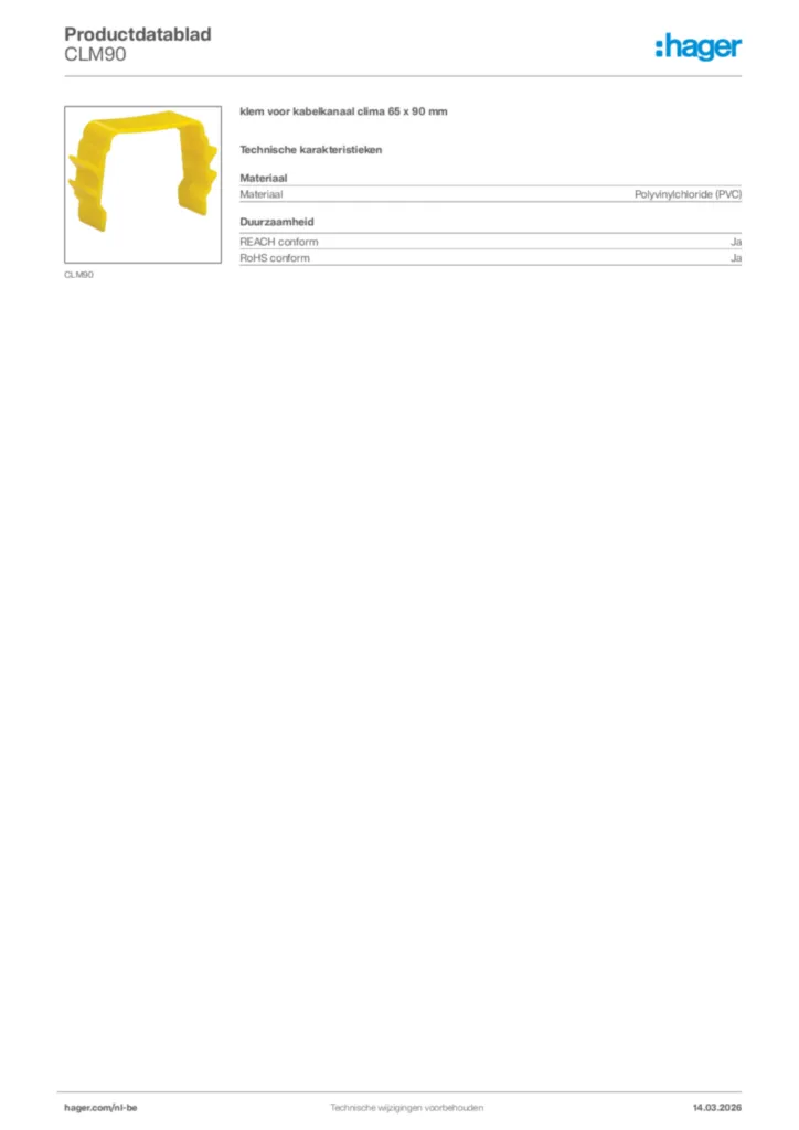 Afbeelding Hager Productdatablad CLM90 | Hager Belgium