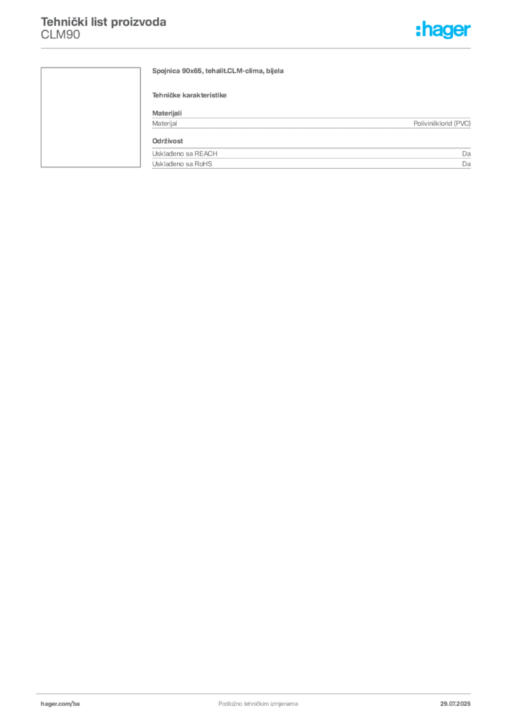 Slika Hager Product data sheet CLM90  | Hager