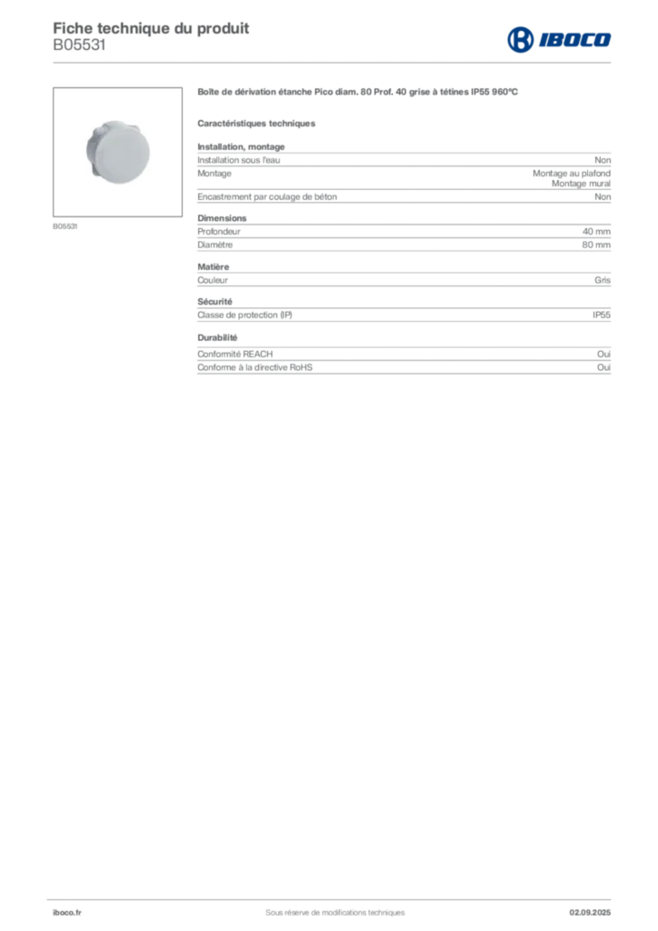 Image Iboco Fiche technique du produit B05531 | Hager France