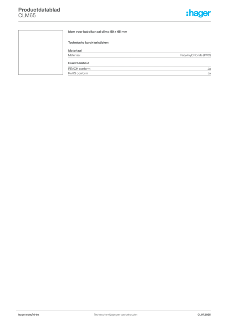 Afbeelding Hager Productdatablad CLM65 | Hager Belgium