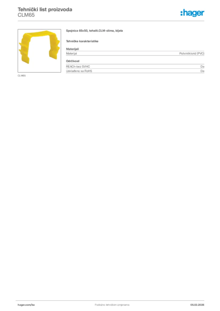 Slika Hager Tehnički list proizvoda CLM65  | Hager