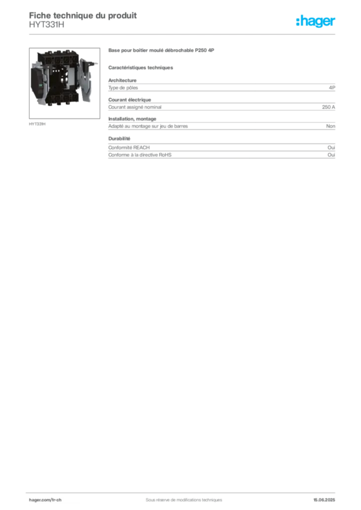 Image Hager Fiche technique du produit HYT331H | Hager Suisse
