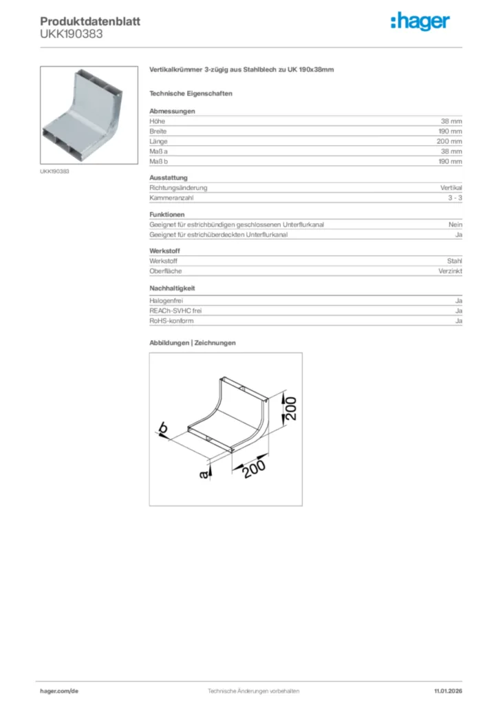 Bild Hager Produktdatenblatt UKK190383 | Hager Deutschland
