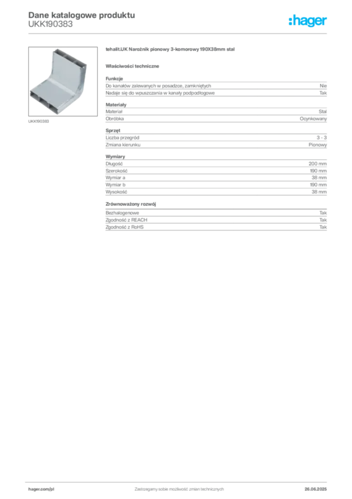 Zdjęcie Hager Dane katalogowe produktu UKK190383 | Hager Polska
