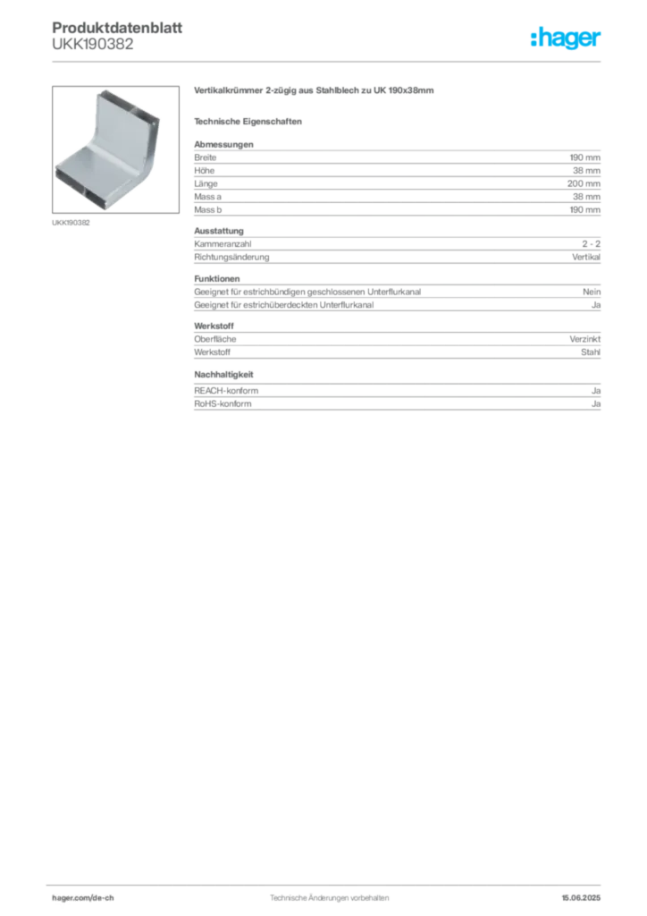 Bild Hager Produktdatenblatt UKK190382 | Hager Schweiz