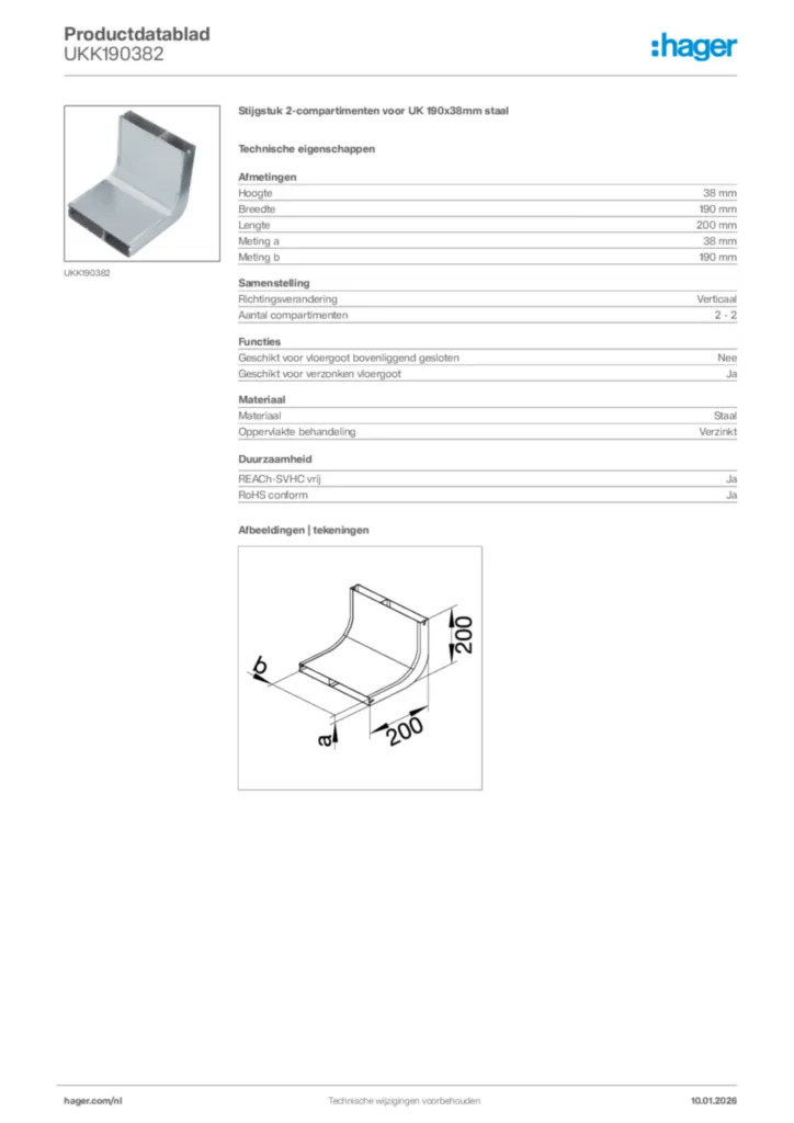 Afbeelding Hager Productdatablad UKK190382 | Hager Nederland