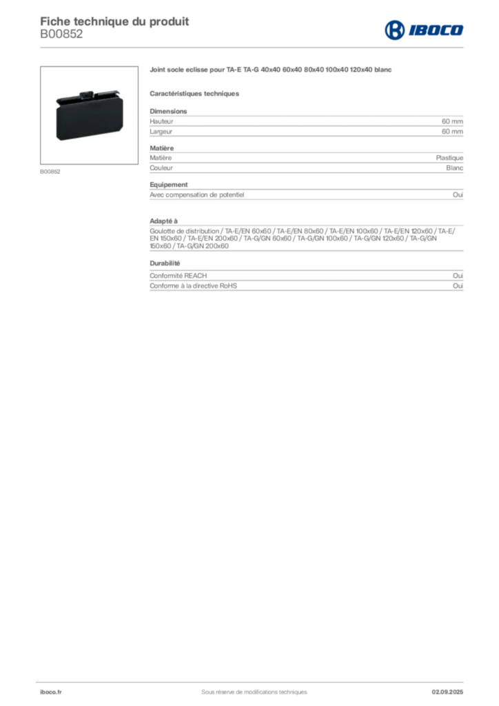 Image Iboco Fiche technique du produit B00852 | Hager France
