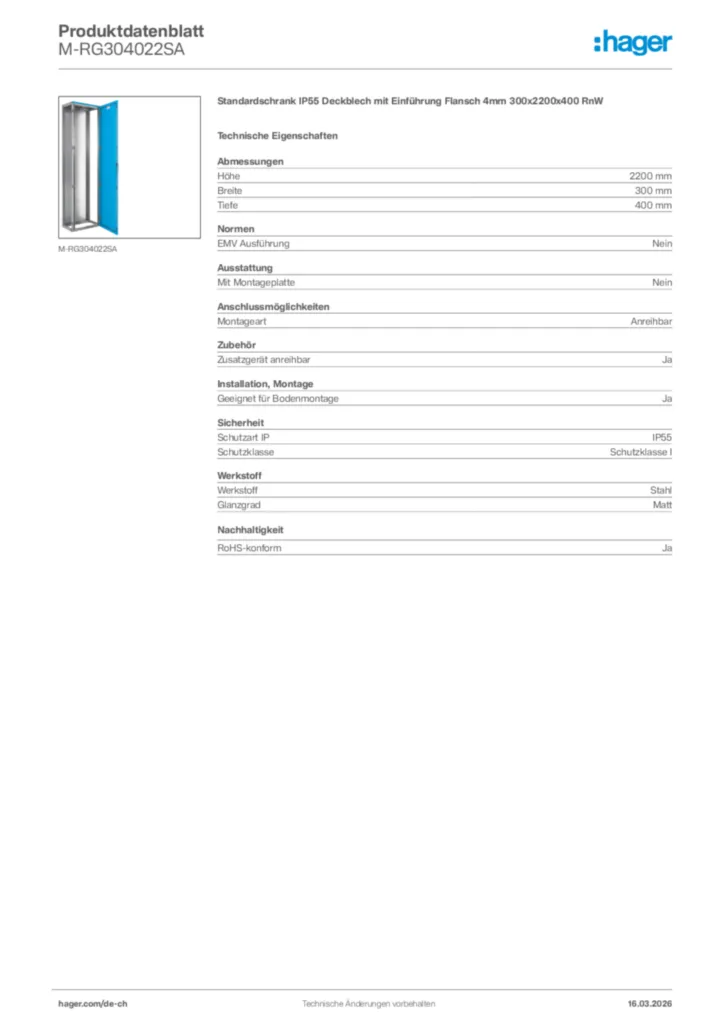 Bild Hager Produktdatenblatt M-RG304022SA | Hager Schweiz