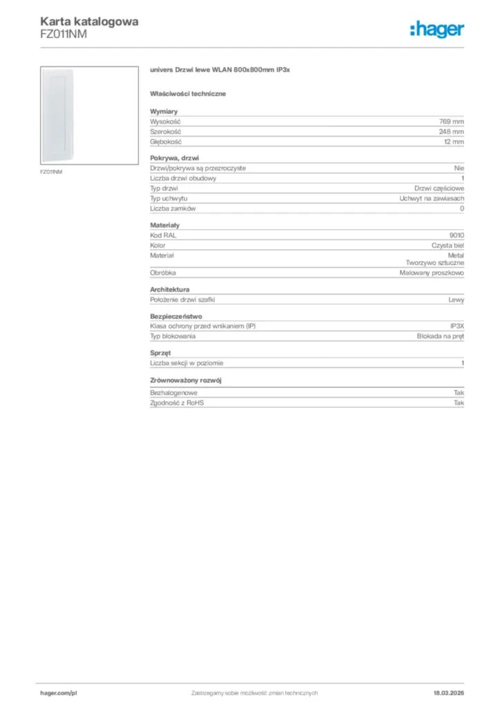 Zdjęcie Hager Karta katalogowa FZ011NM | Hager Polska