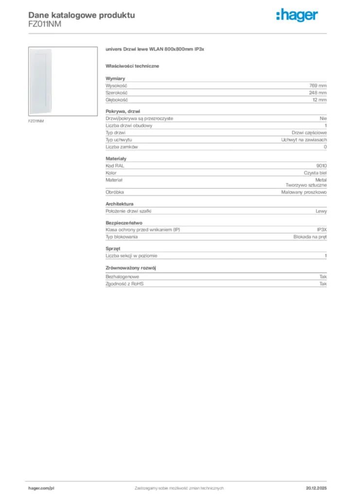 Zdjęcie Hager Dane katalogowe produktu FZ011NM | Hager Polska