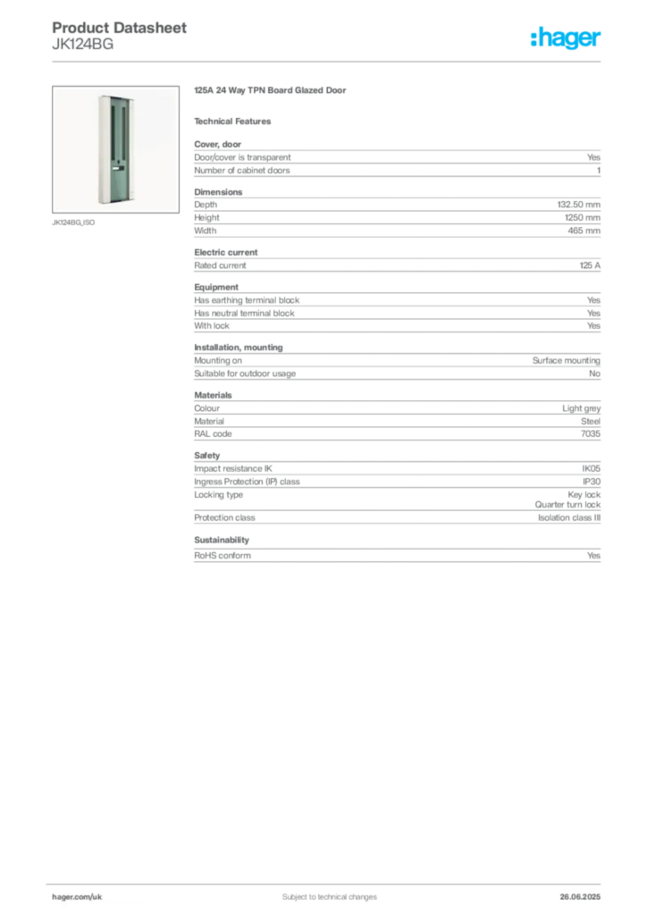 Image Hager Product data sheet JK124BG  | Hager