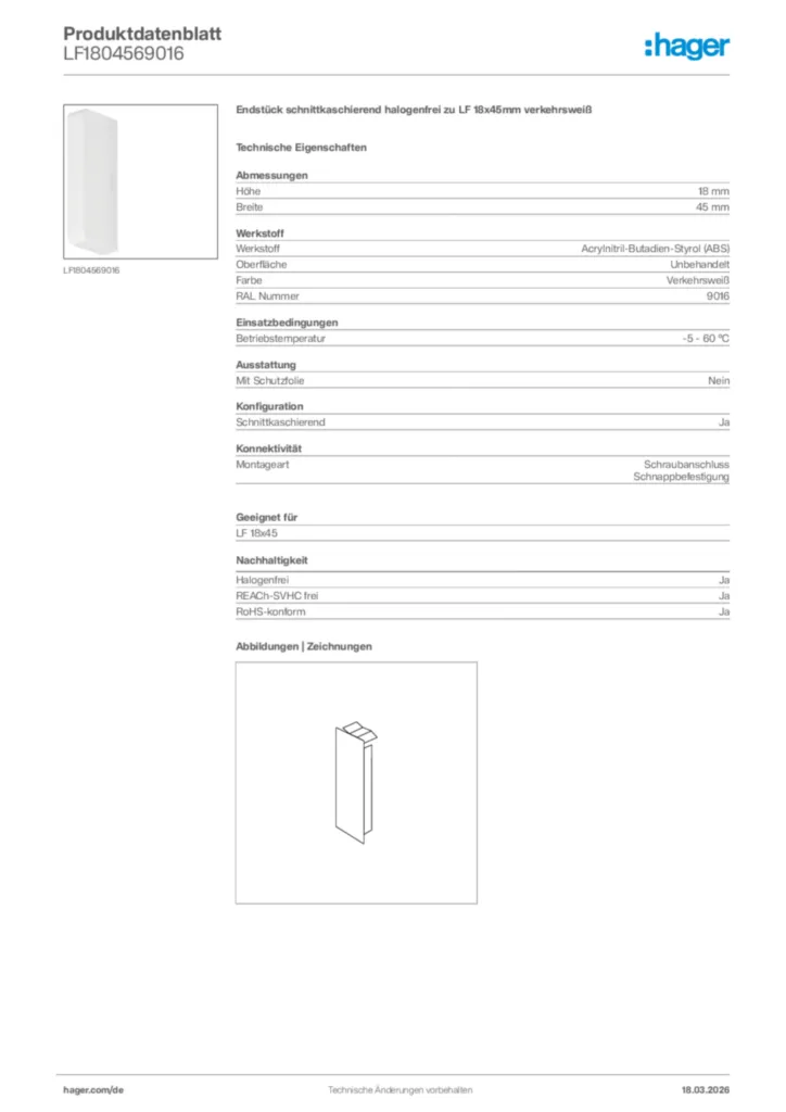 Bild Hager Produktdatenblatt LF1804569016 | Hager Deutschland