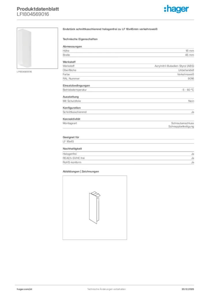 Bild Hager Produktdatenblatt LF1804569016 | Hager Deutschland