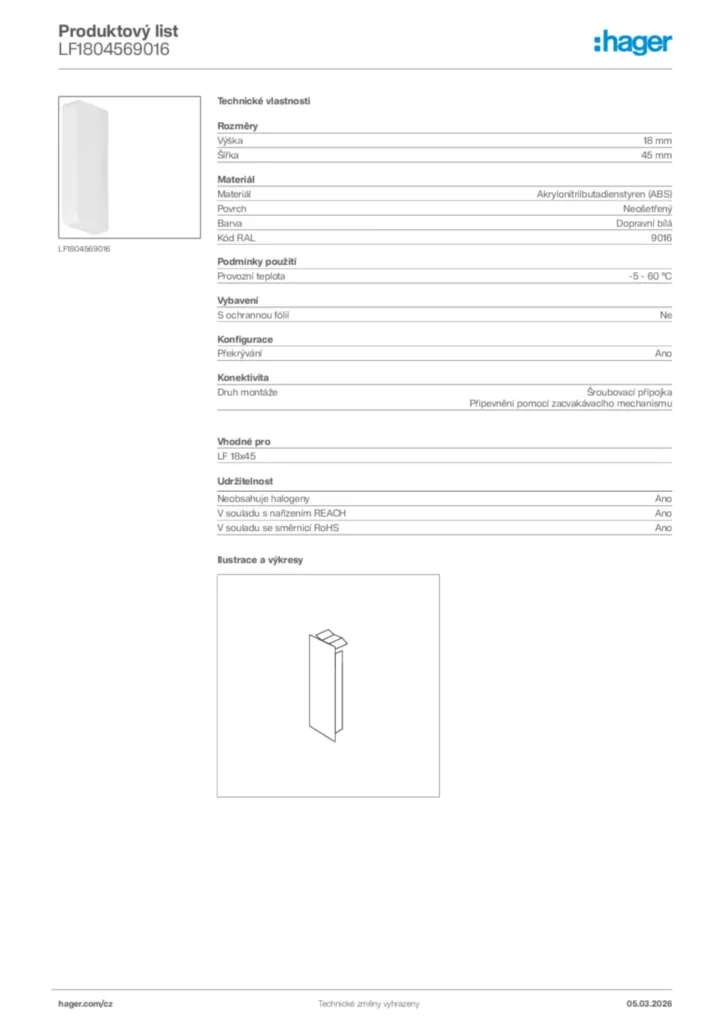 Obrázek Hager Product data sheet LF1804569016 | Hager