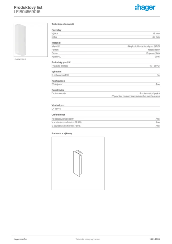Obrázek Hager Product data sheet LF1804569016 | Hager