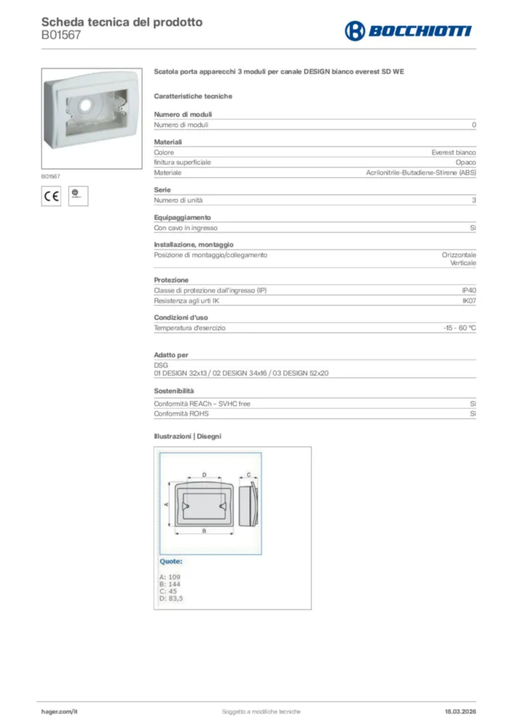 Immagine Bocchiotti Scheda tecnica del prodotto B01567 | Hager Italia