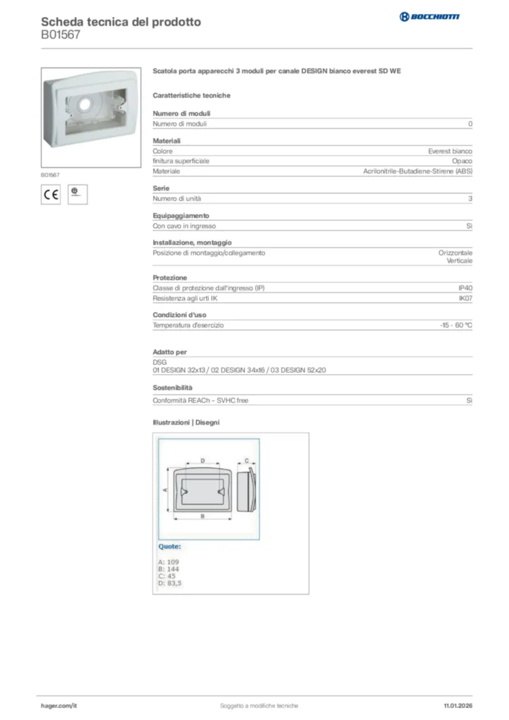 Immagine Bocchiotti Scheda tecnica del prodotto B01567 | Hager Italia