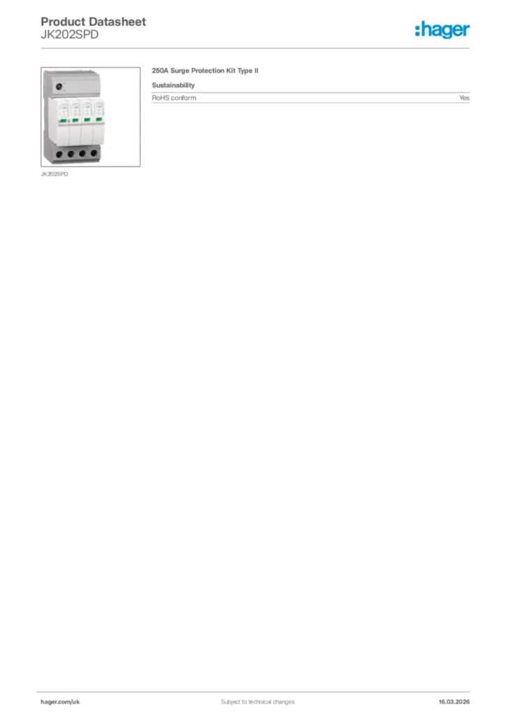 Image Hager Product data sheet JK202SPD  | Hager