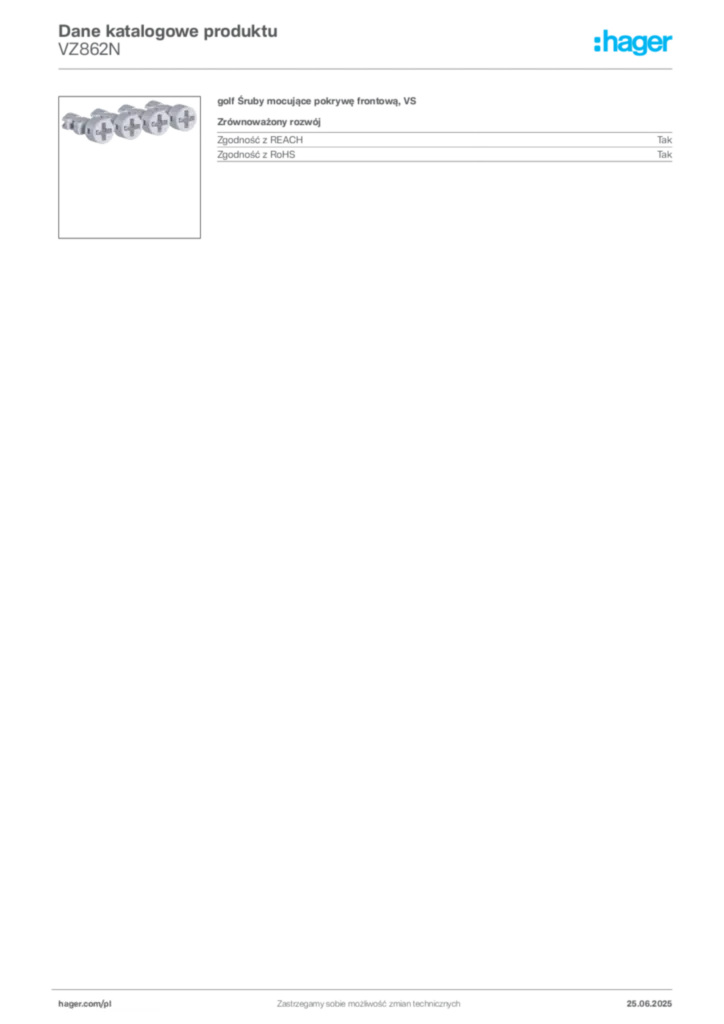 Zdjęcie Hager Dane katalogowe produktu VZ862N | Hager Polska