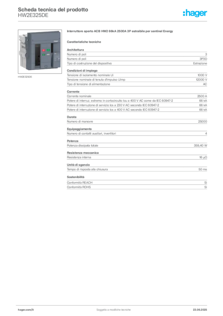 Immagine Hager Scheda tecnica del prodotto HW2E325DE | Hager Italia