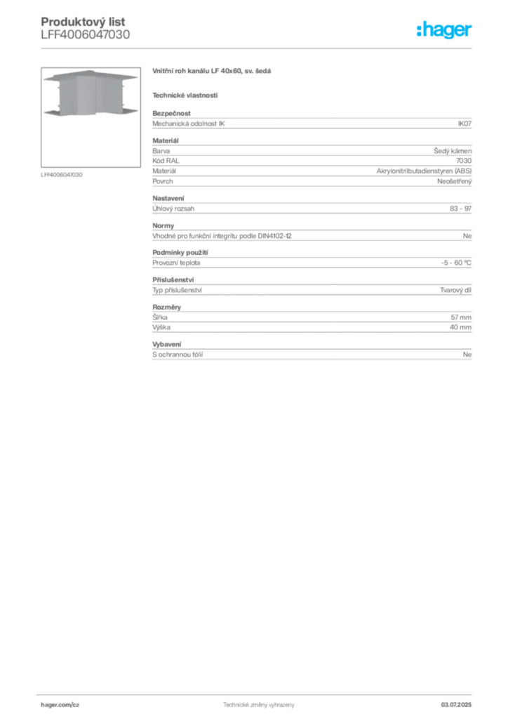Obrázek Hager Produktový list LFF4006047030 | Hager