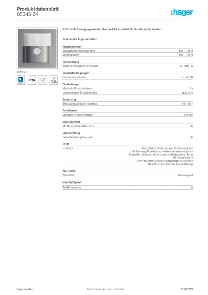 Bild Berker Produktdatenblatt 85345124 | Hager Deutschland