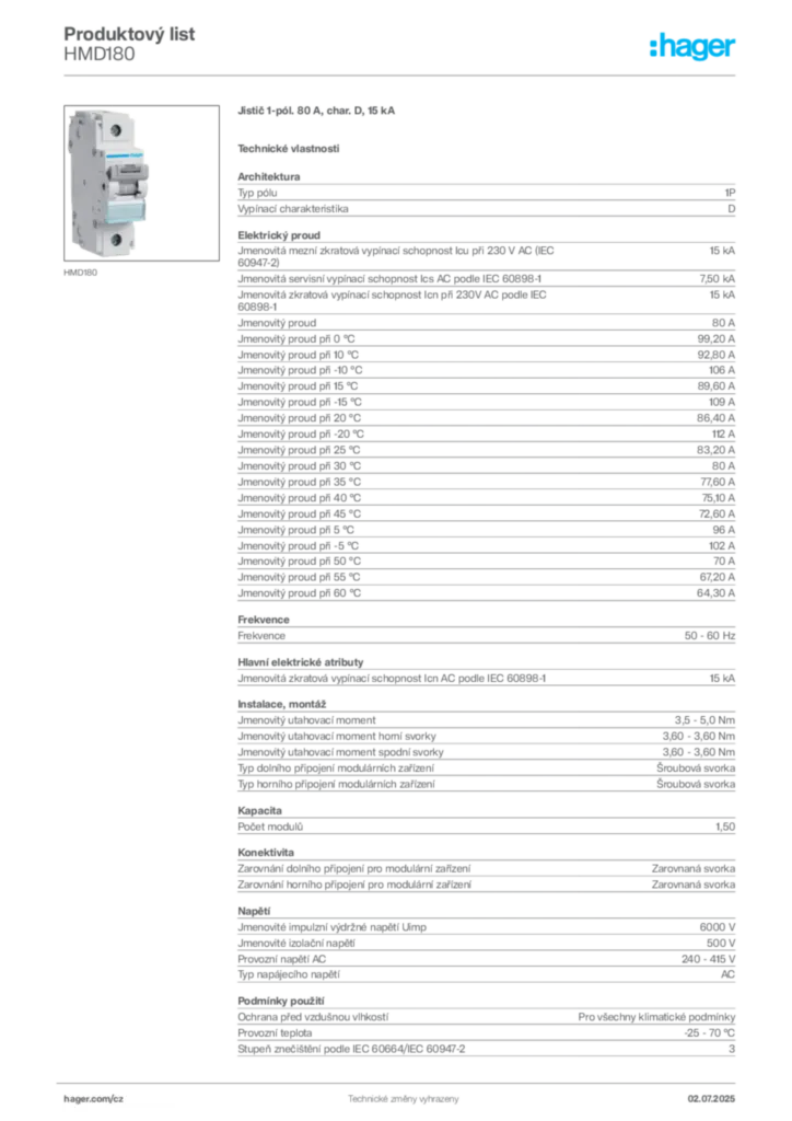 Obrázek Hager Produktový list HMD180 | Hager