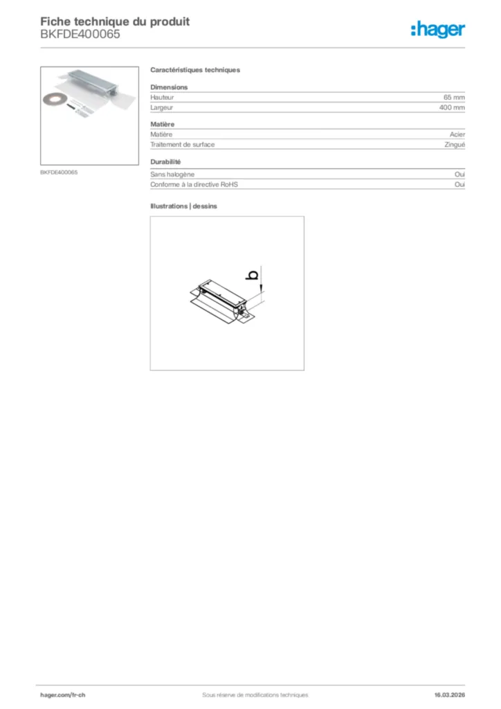 Image Hager Fiche technique du produit BKFDE400065 | Hager Suisse