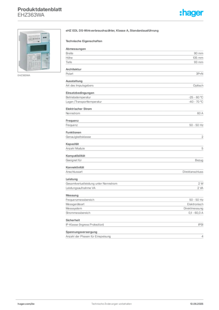 Bild Hager Produktdatenblatt EHZ363WA | Hager Deutschland