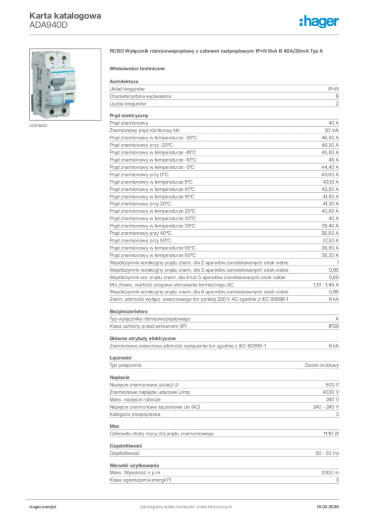 Zdjęcie Hager Karta katalogowa ADA940D | Hager Polska