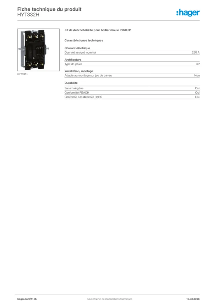 Image Hager Fiche technique du produit HYT332H | Hager Suisse