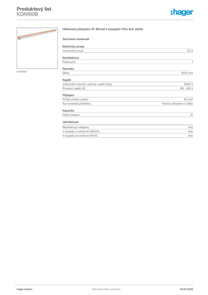 Obrázek Hager Product data sheet KDN180B | Hager