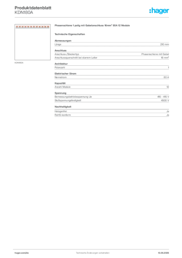 Hager Produktdatenblatt KDN180A