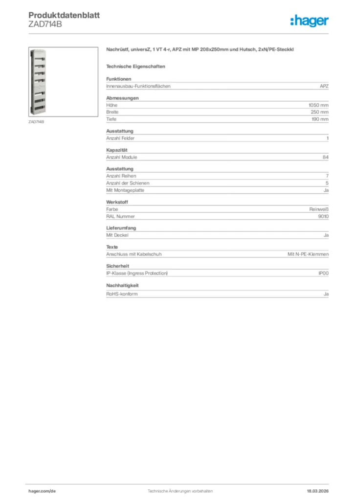 Bild Hager Produktdatenblatt ZAD714B | Hager Deutschland