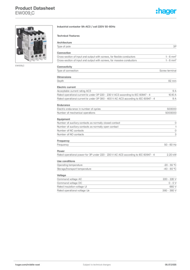 Image Hager Product data sheet EW009_C  | Hager