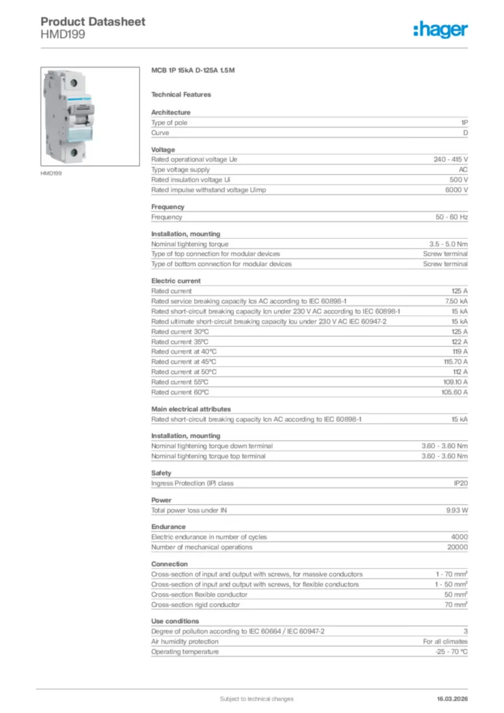 Image Hager Product data sheet HMD199  | Hager Africa