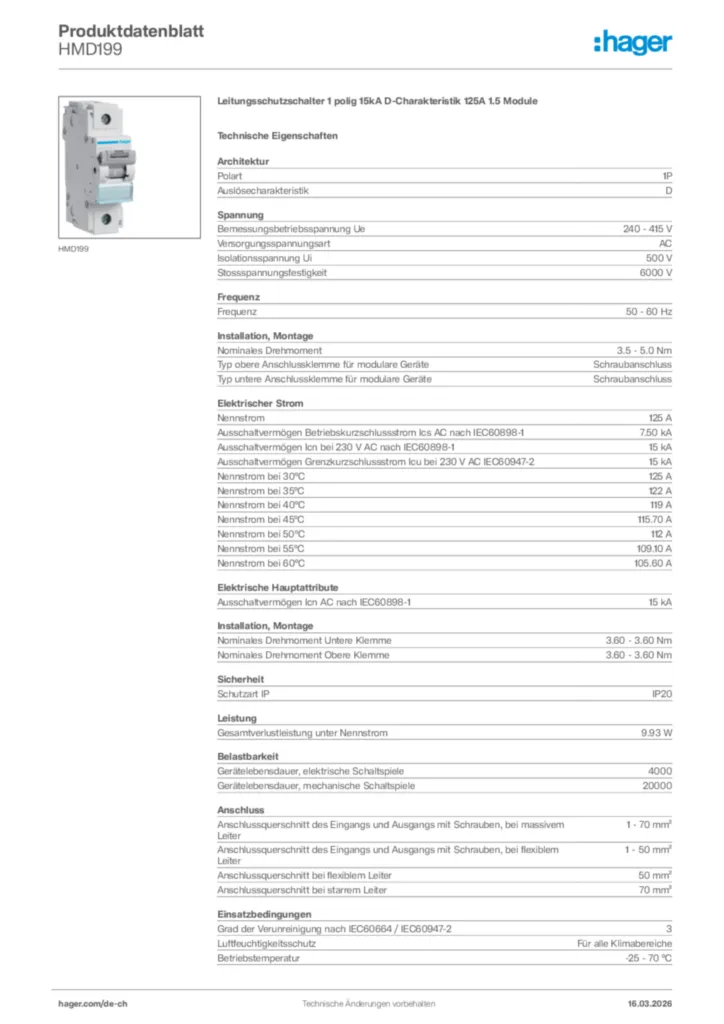 Bild Hager Produktdatenblatt HMD199 | Hager Schweiz
