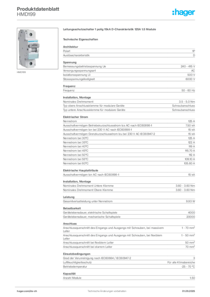 Bild Hager Produktdatenblatt HMD199 | Hager Schweiz