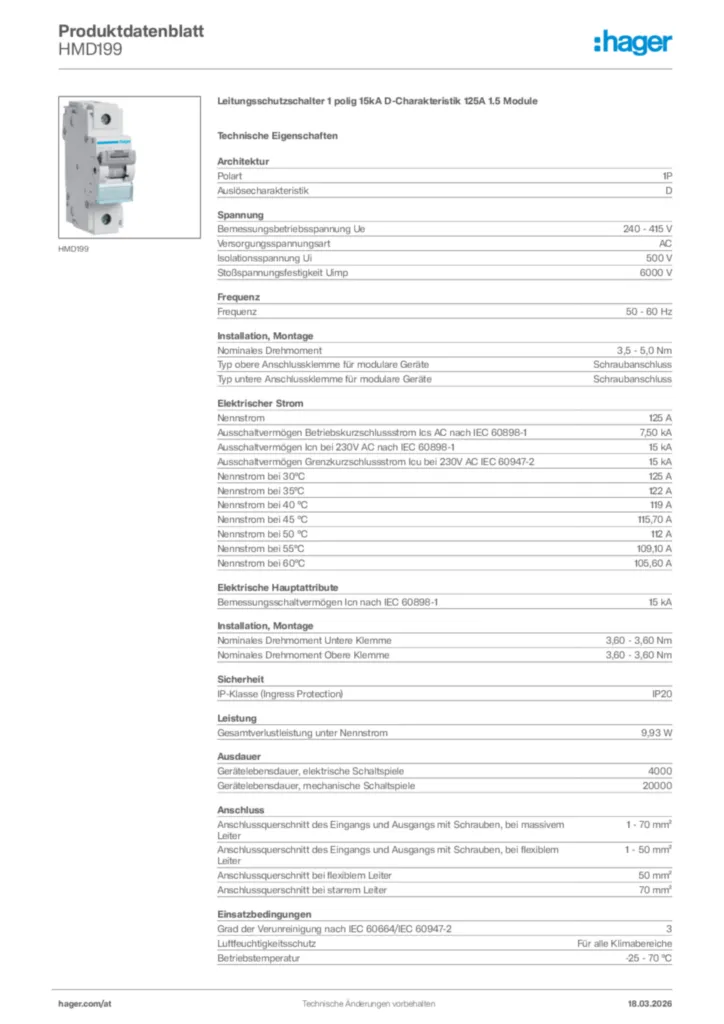 Bild Hager Produktdatenblatt HMD199 | Hager Deutschland