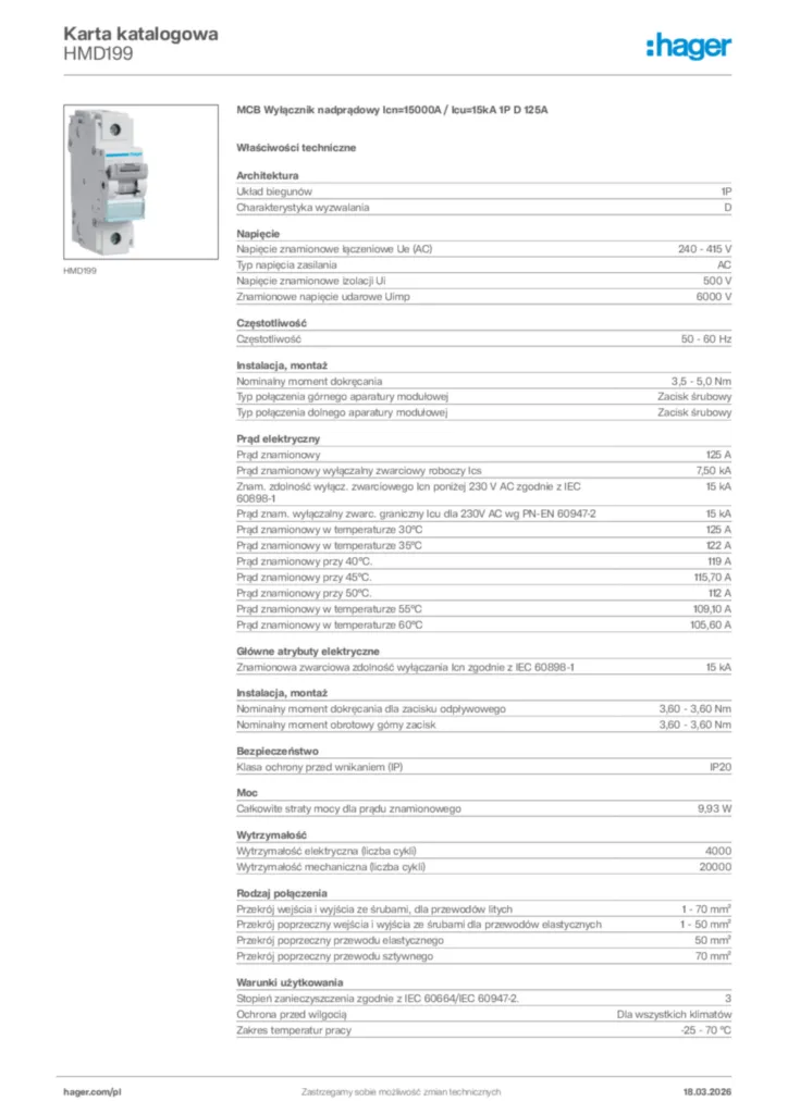 Zdjęcie Hager Karta katalogowa HMD199 | Hager Polska
