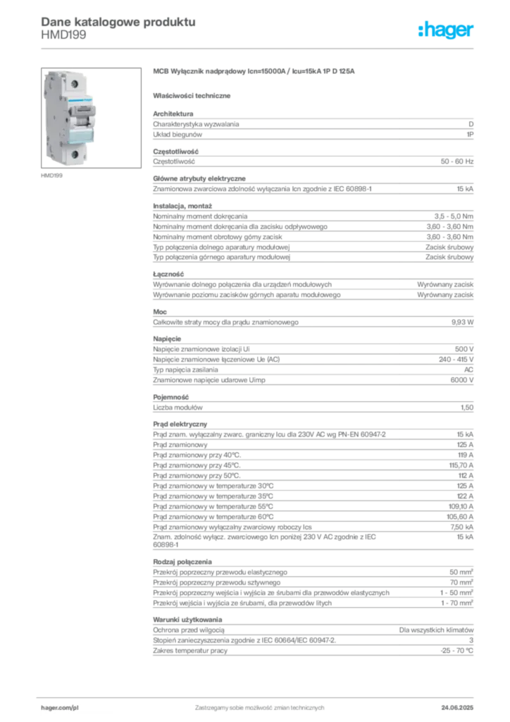 Zdjęcie Hager Dane katalogowe produktu HMD199 | Hager Polska