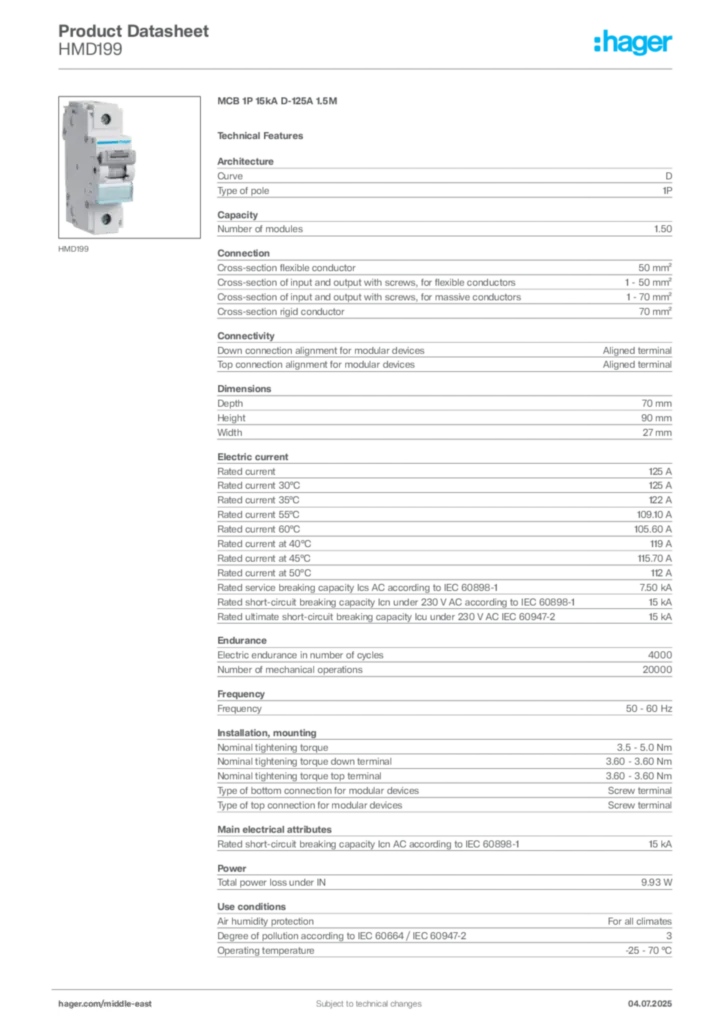 Image Hager Product data sheet HMD199  | Hager