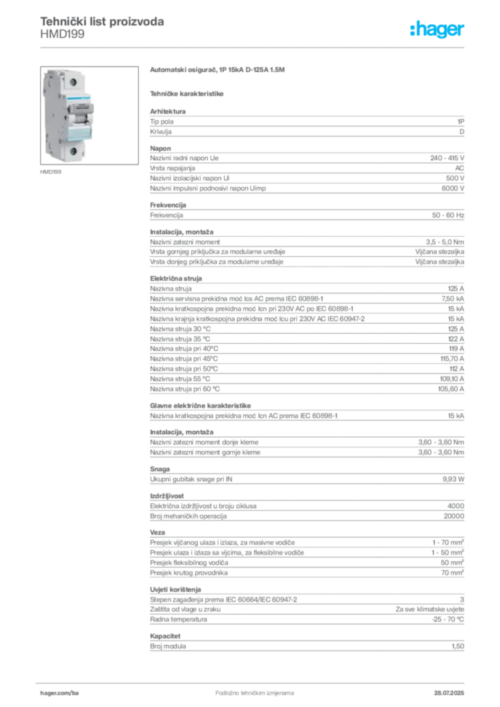 Slika Hager Product data sheet HMD199  | Hager
