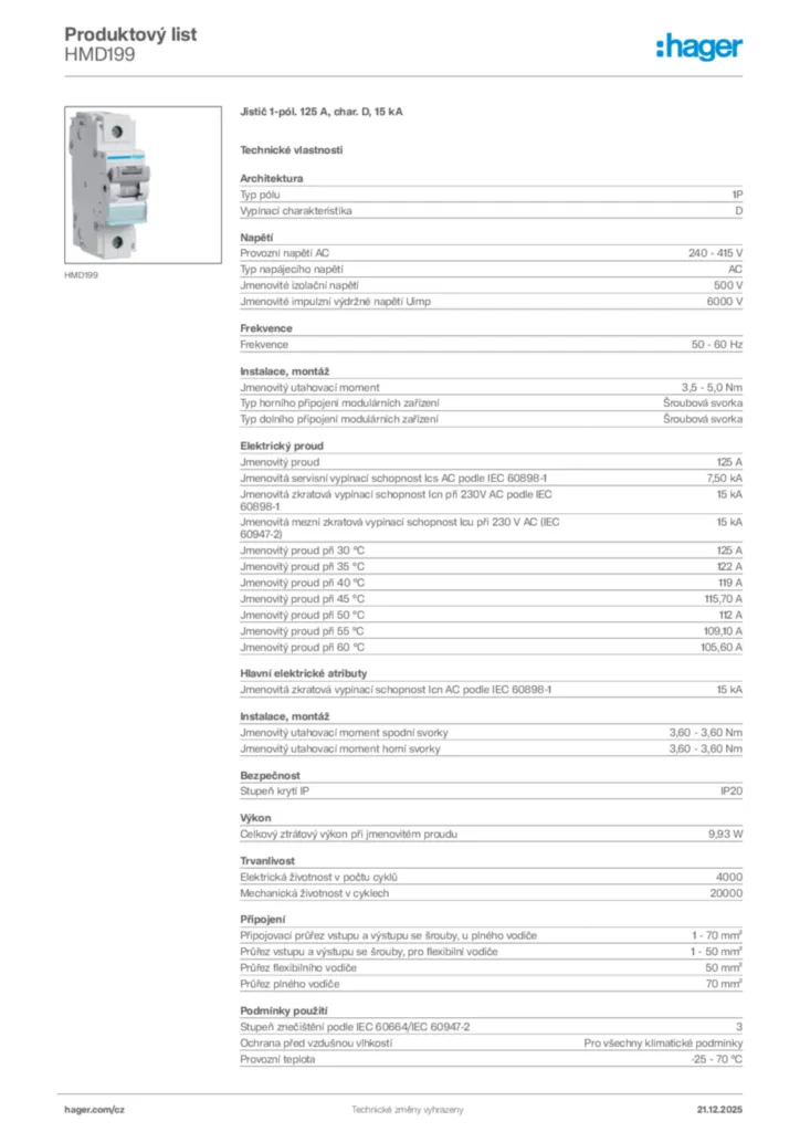 Obrázek Hager Produktový list HMD199 | Hager