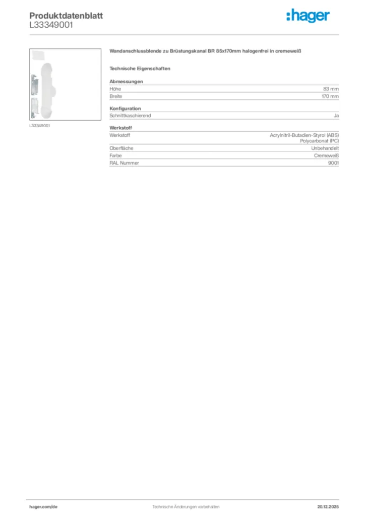 Bild Hager Produktdatenblatt L33349001 | Hager Deutschland