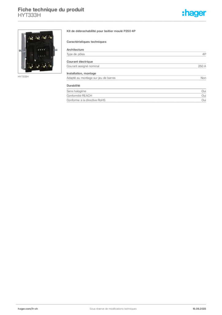 Image Hager Fiche technique du produit HYT333H | Hager Suisse