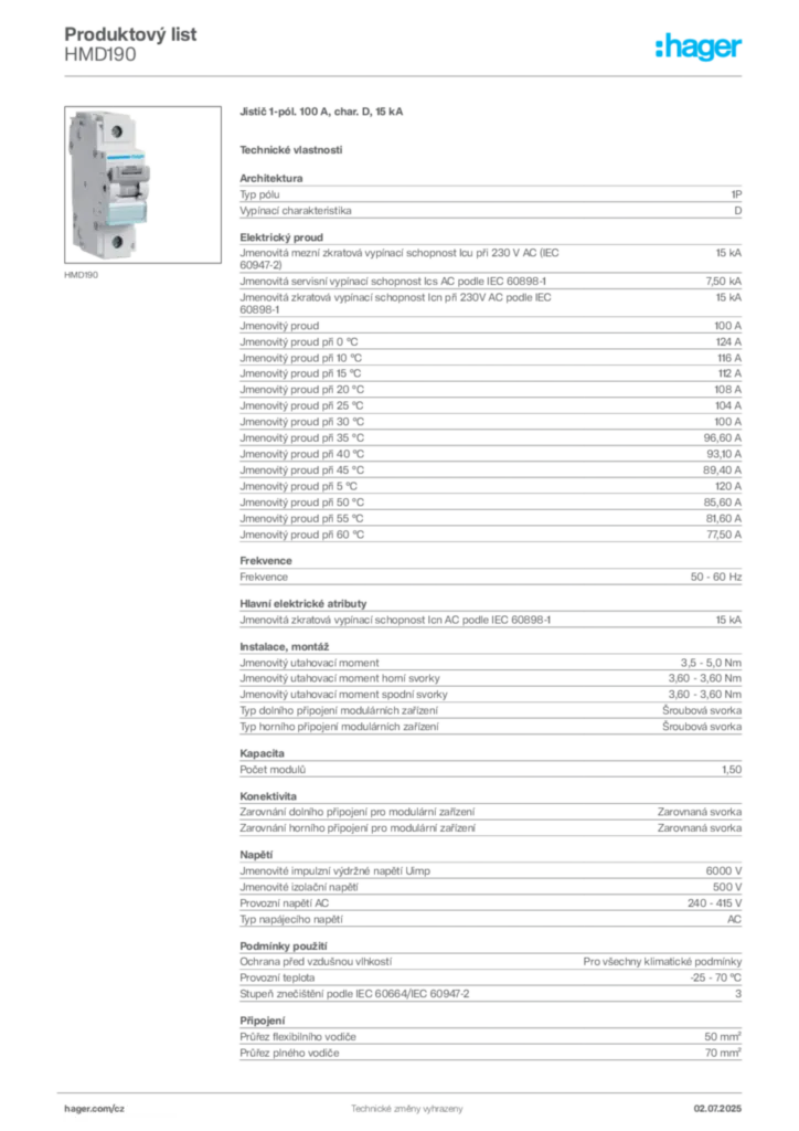 Obrázek Hager Produktový list HMD190 | Hager