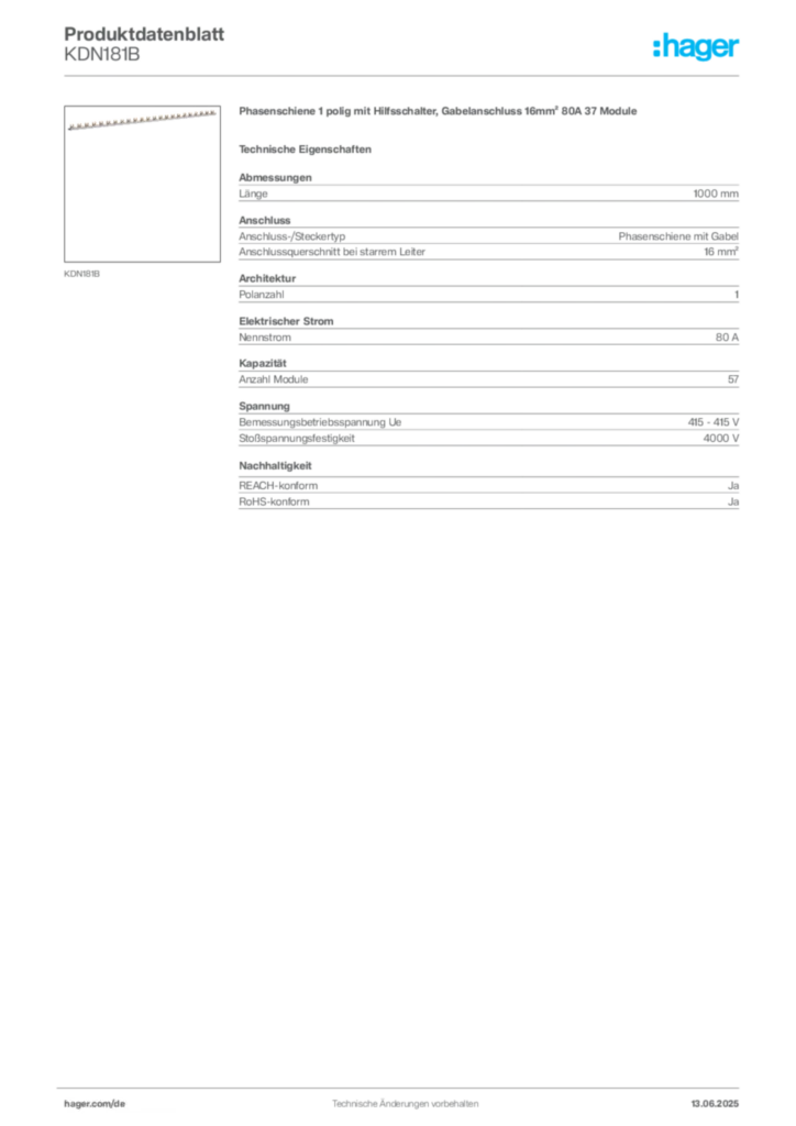 Hager Produktdatenblatt KDN181B