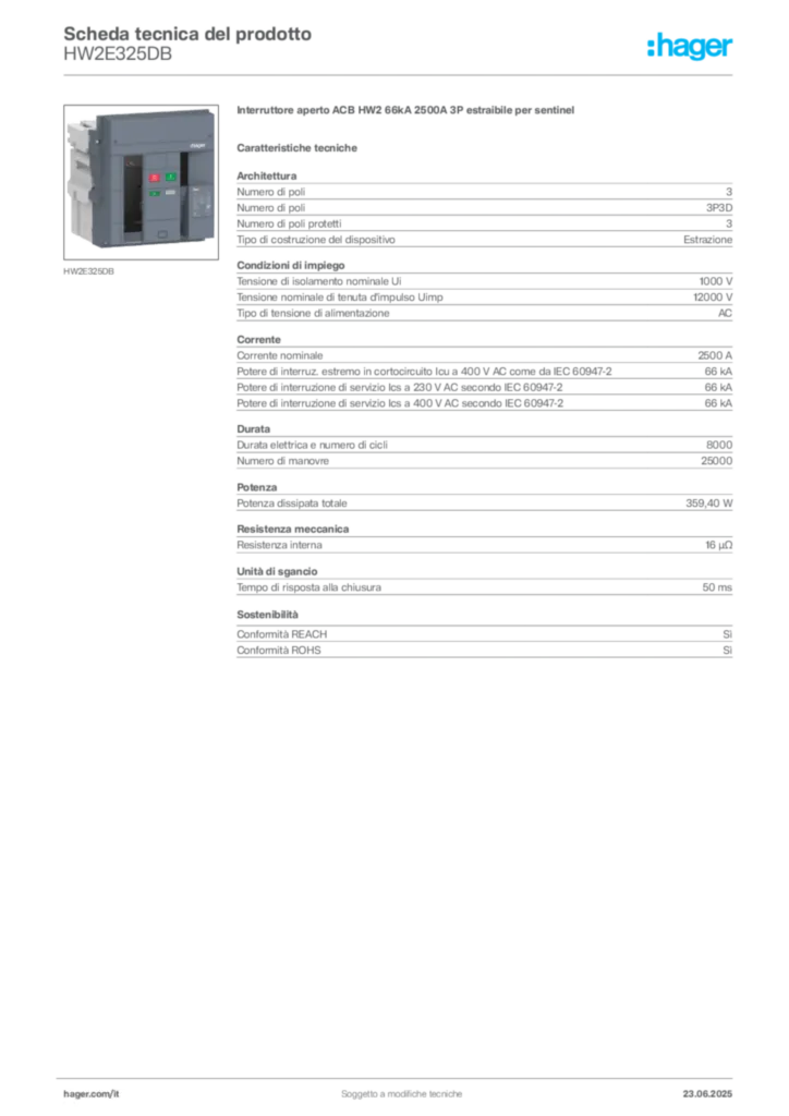 Immagine Hager Scheda tecnica del prodotto HW2E325DB | Hager Italia