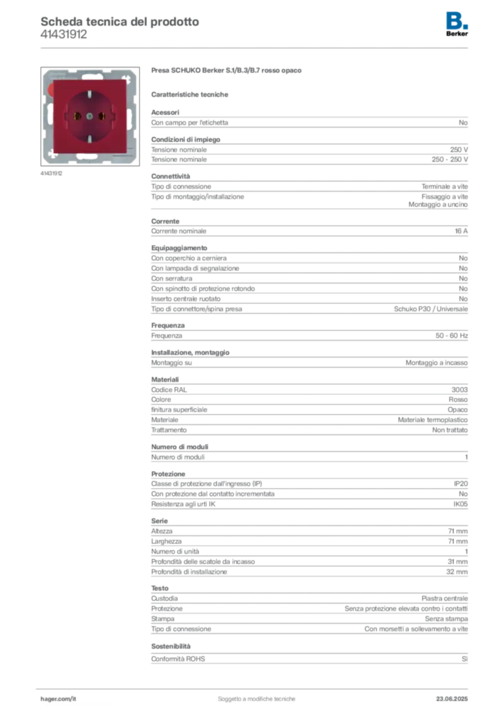 Immagine Berker Scheda tecnica del prodotto 41431912 | Hager Italia
